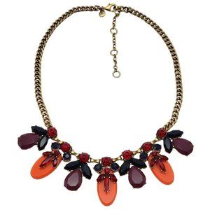 J. CREW Necklace Vintage Signed gold tone, magenta Rhinestone, coral color